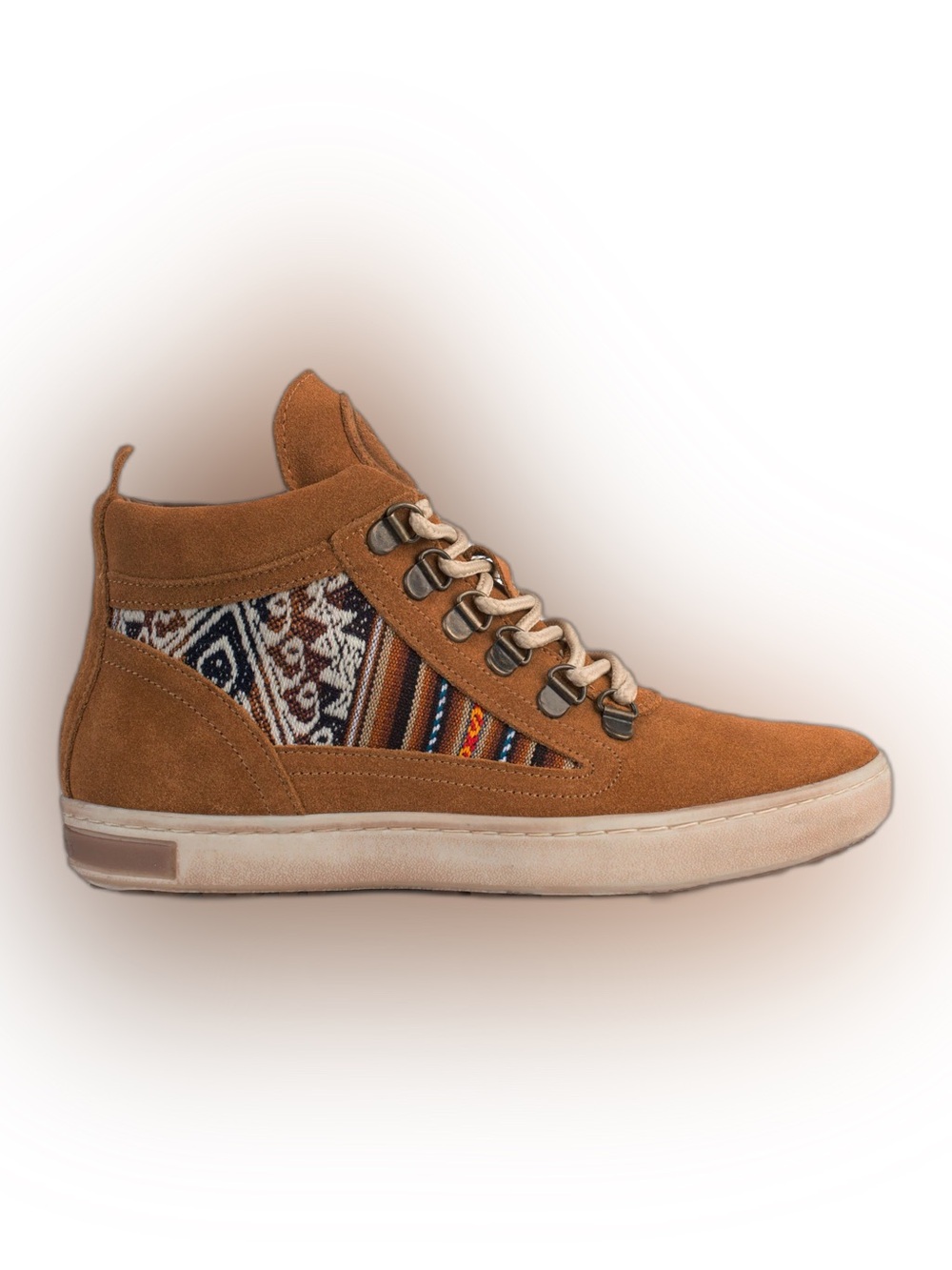Inkkas Tan Suede Camping Boot Peruvian Woven Fabric Lace Up Ankle Boots Size 8
